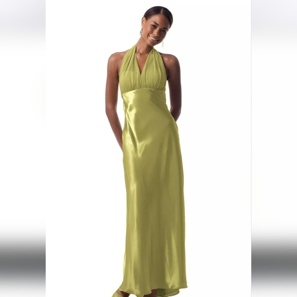DAVIDS BRIDAL Charmeuse Chiffon Illusion Halter Dress in Blue. Size 2 NWT